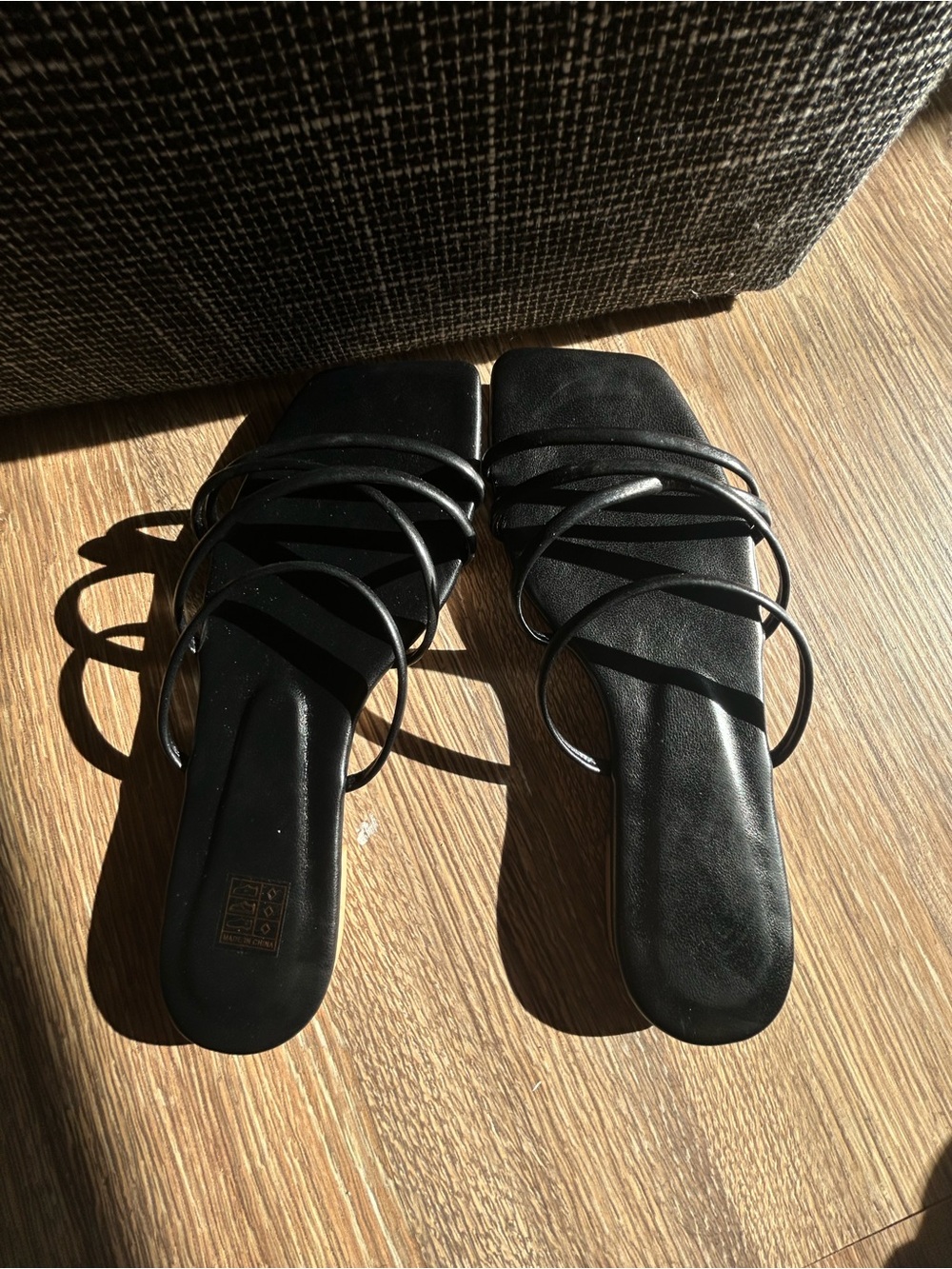 Black Strappy Square-Toe Slide Sandals - Women